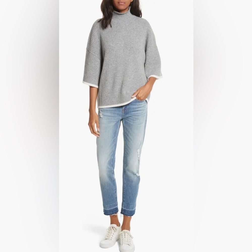 FRAME Tipped Wool & Cashmere Mock Neck Sweater